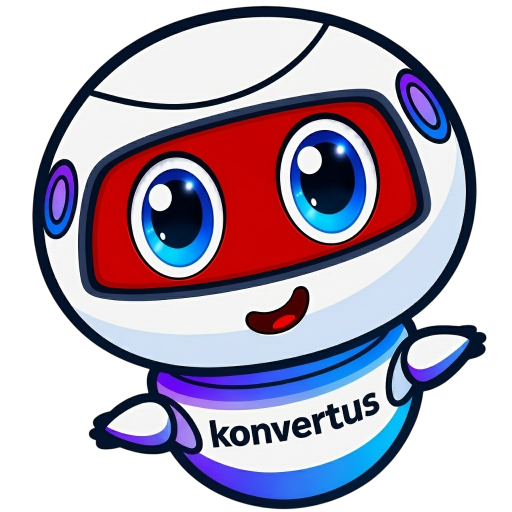 Konvertus logo: online file, photo, and document converter with a cute blue robot mascot